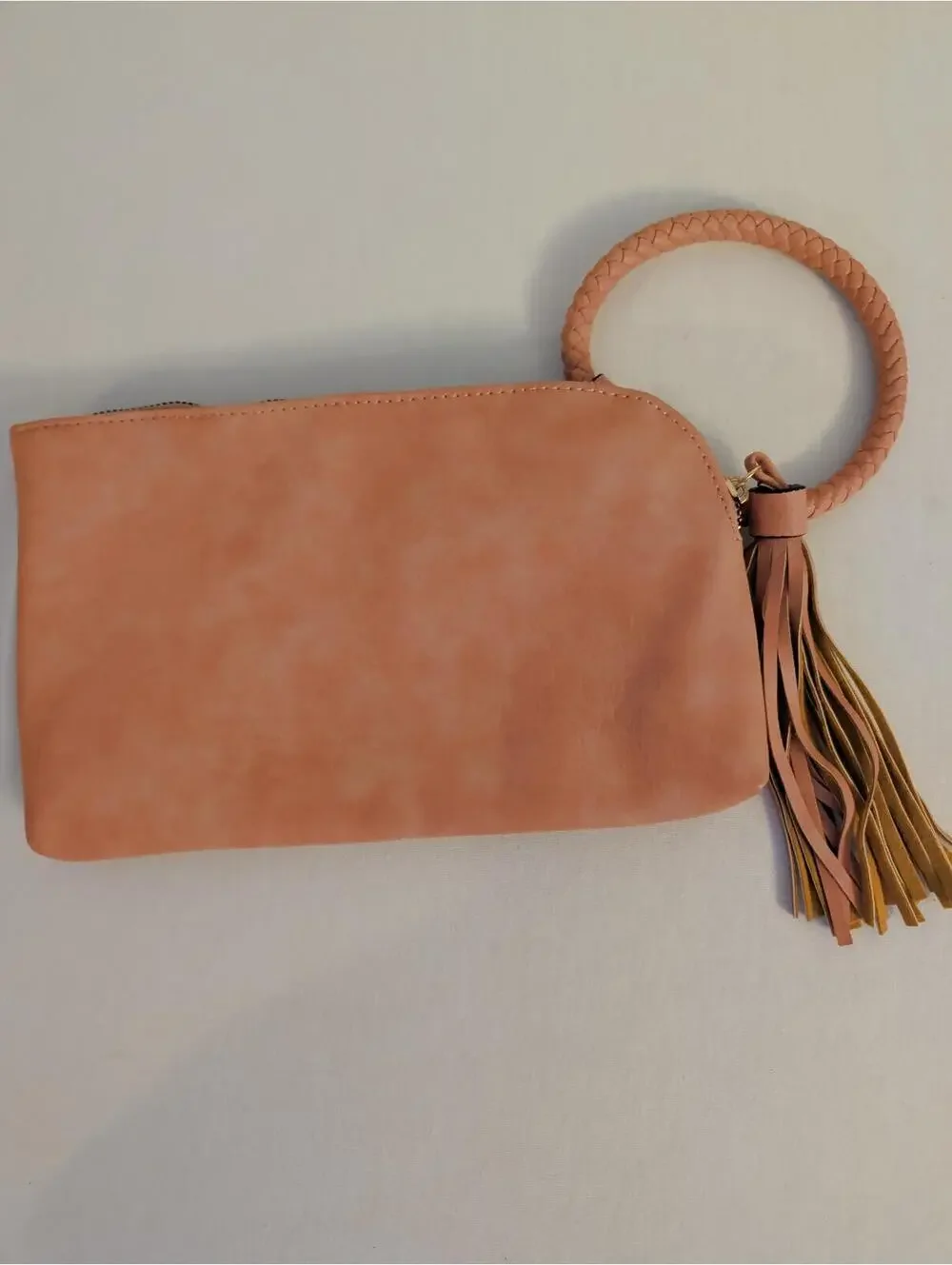 Blush Pink Faux Leather O-Ring Wristlet Clutch Cowgirl Boot Patch Western